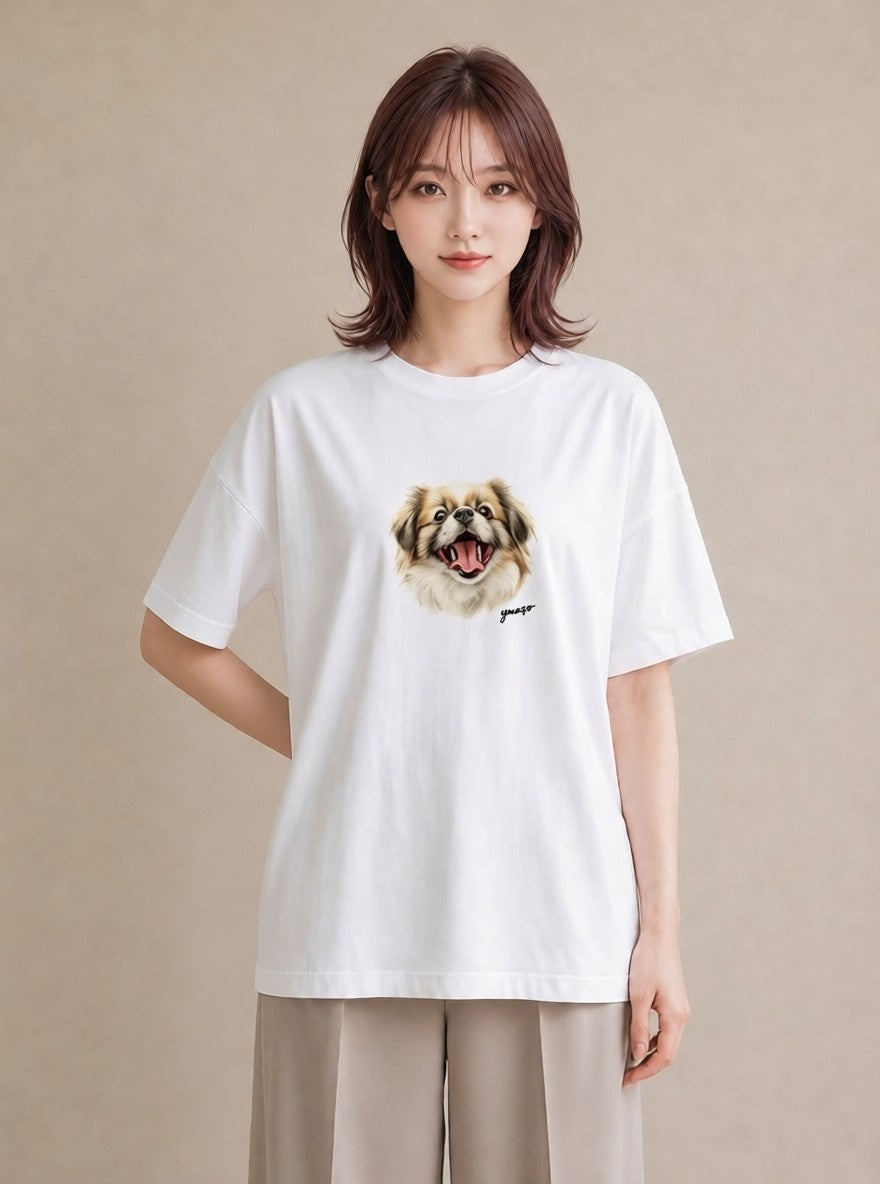 デザインTシャツ レディース 狆 犬 いぬ イラスト ユニーク 誕生日プレゼント 綿100 白T YMAZO
