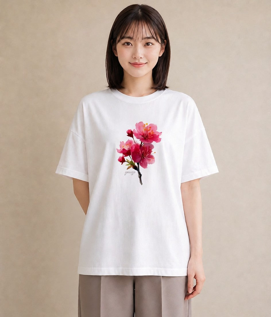Tシャツ レディース 梅 花 花柄 イラスト お洒落 レイヤード 友達ギフト 白T YMAZO