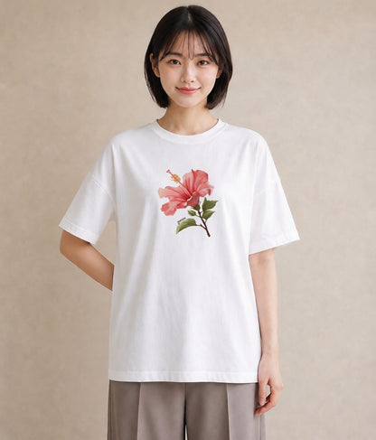 プリントTシャツ レディース カーネーション 花 花柄 イラスト ゆるコーデ 帰省 ラフ 白T YMAZO
