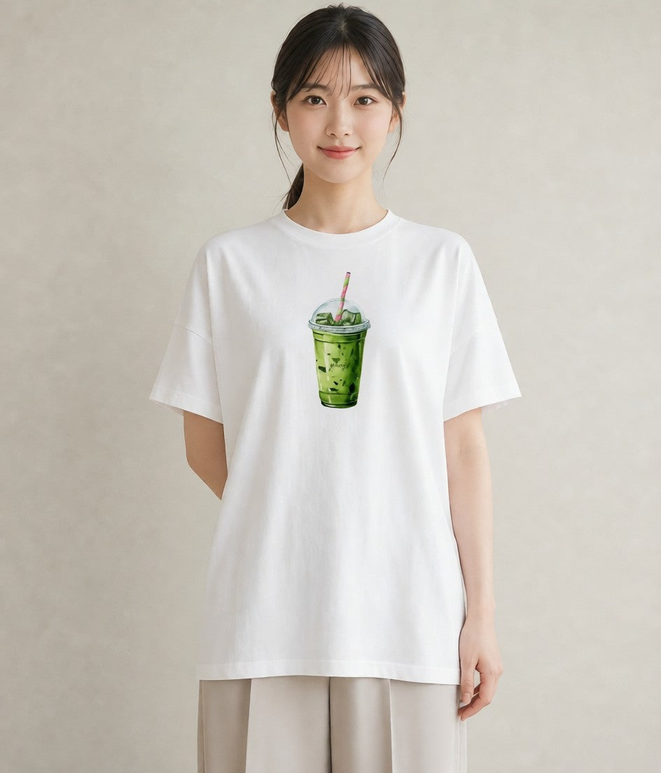 デザインTシャツ レディース 抹茶 食べ物 フード イラスト 抜け感 ラフ レイヤード 白T YMAZO