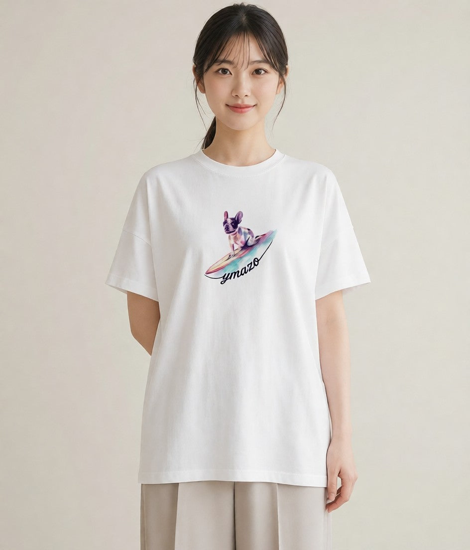 プリントTシャツ レディース フレンチブルドッグ フレブル 犬 いぬ イラスト ヴィンテージ風 社会人 女性 白T YMAZO