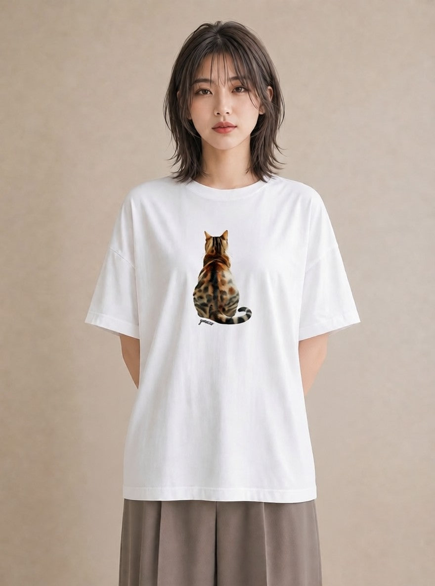 デザインTシャツ レディース サバトラ 猫 ねこ イラスト シック 週末コーデ 敬老の日 白T YMAZO