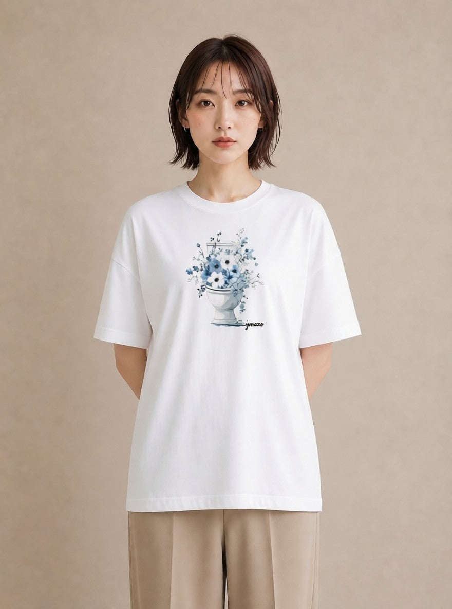 プリントTシャツ レディース ポスト 野の花 レトロ ナチュラル アンティーク イラスト 在宅 公園 白T YMAZO