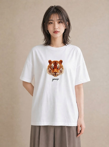 半袖Tシャツ レディース とら 動物 アニマル イラスト カジュアル ペアコーデ 秋コーデ 白T YMAZO