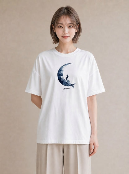 半袖Tシャツ レディース 三日月 星空 宇宙 イラスト ボタニカル お出かけ 普段着 白T YMAZO