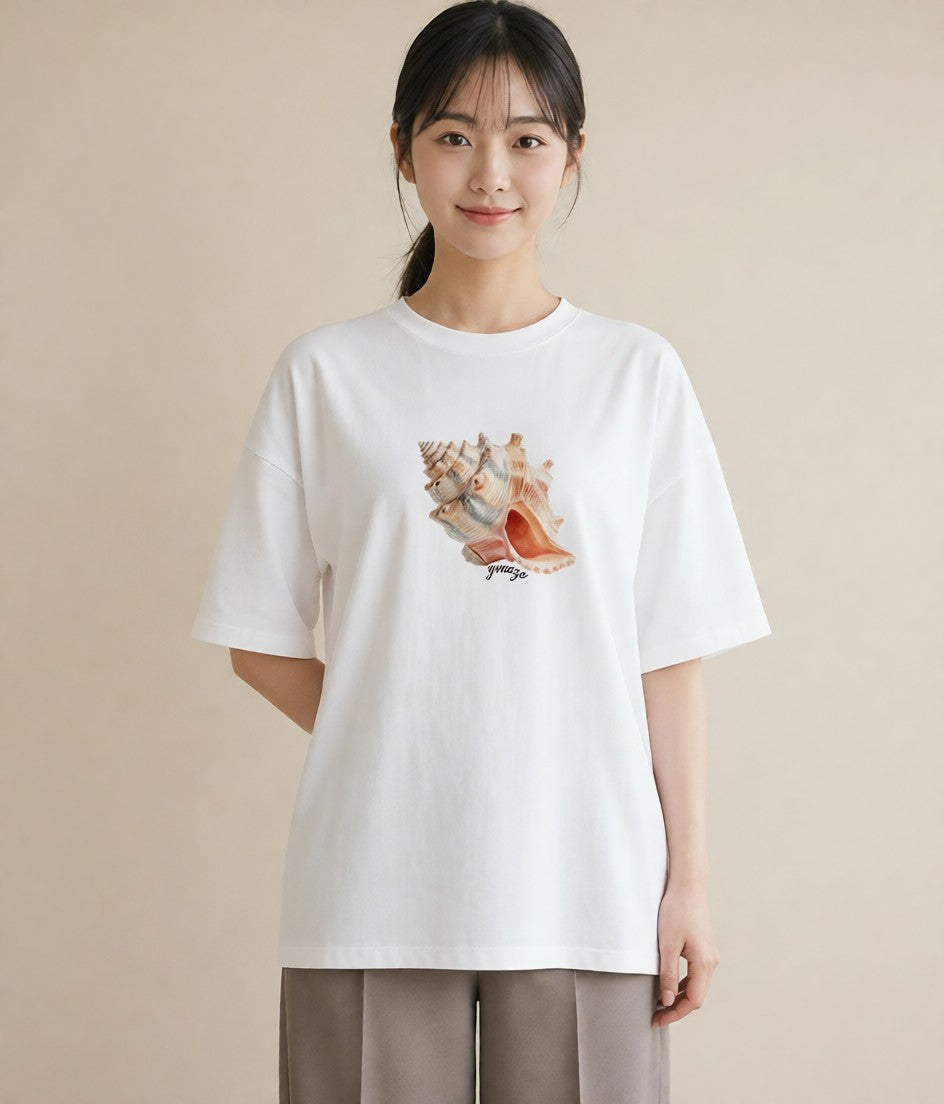 半袖Tシャツ レディース 貝 海の生き物 海 イラスト 普段使い カフェ巡り 白T YMAZO