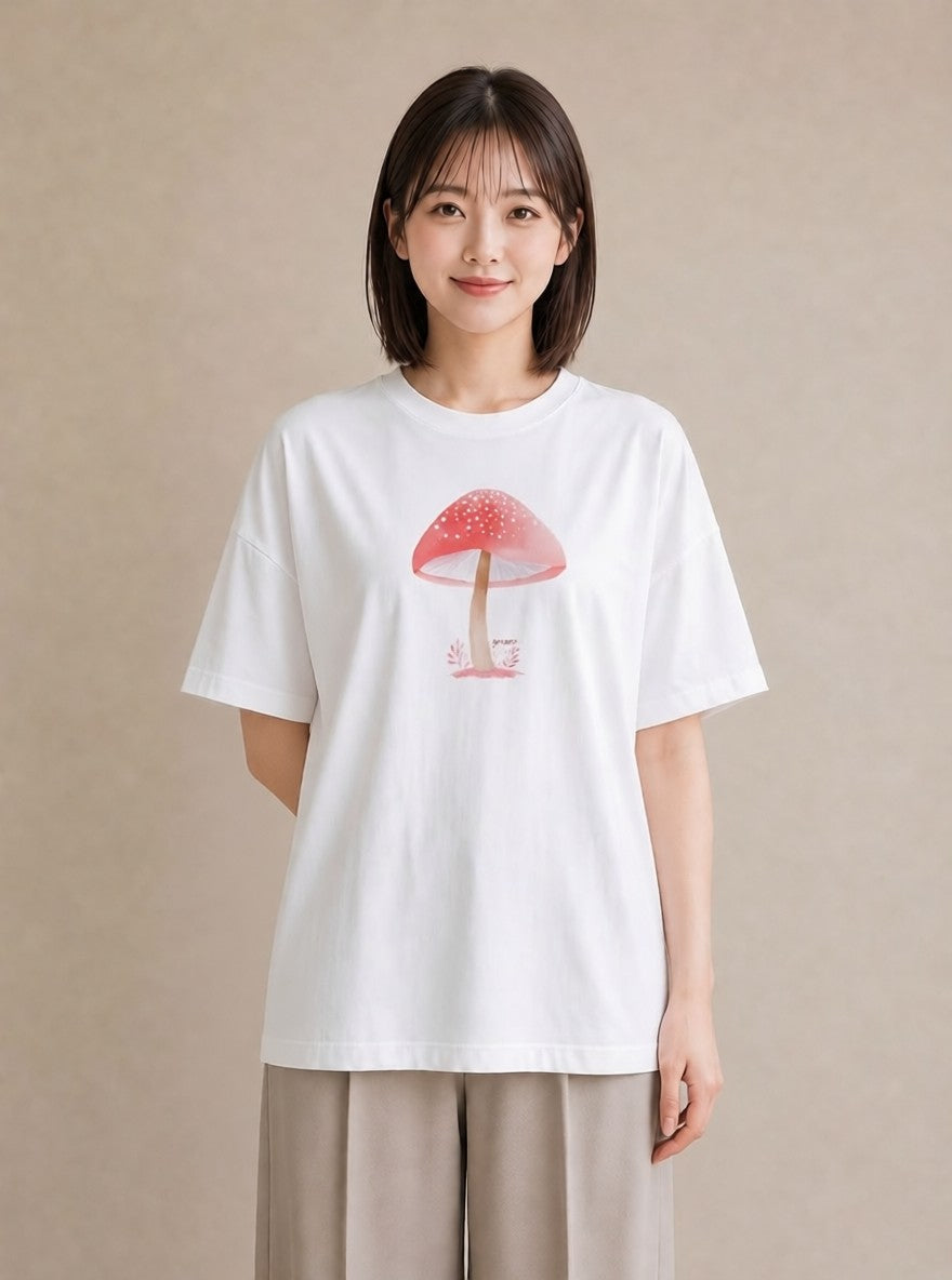 プリントTシャツ レディース きのこ 植物 ボタニカル イラスト ユニーク 母の日 ビーチ 白T YMAZO
