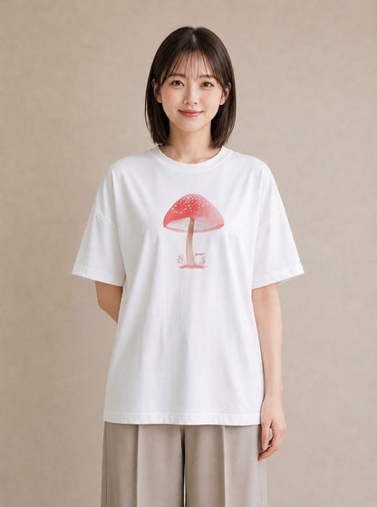 プリントTシャツ レディース きのこ 植物 ボタニカル イラスト ユニーク 母の日 ビーチ 白T YMAZO