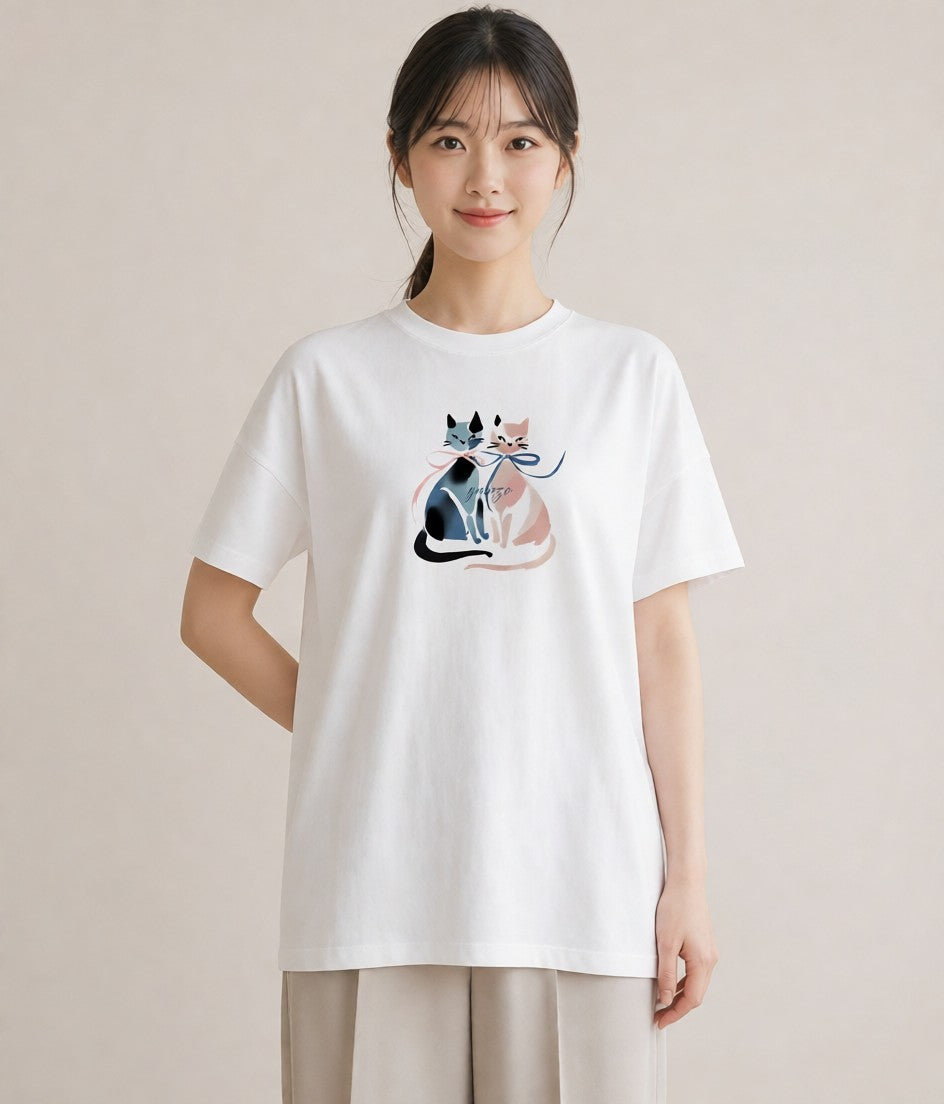 Tシャツ レディース シャム柄 猫 ねこ イラスト レトロ 女子会 お揃い 白T YMAZO