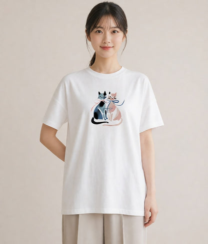 Tシャツ レディース シャム柄 猫 ねこ イラスト レトロ 女子会 お揃い 白T YMAZO