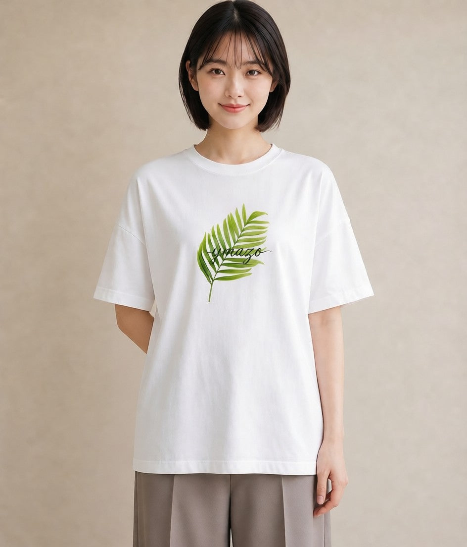 デザインTシャツ レディース シダ 植物 ボタニカル イラスト 北欧風 散歩 お出かけ 白T YMAZO