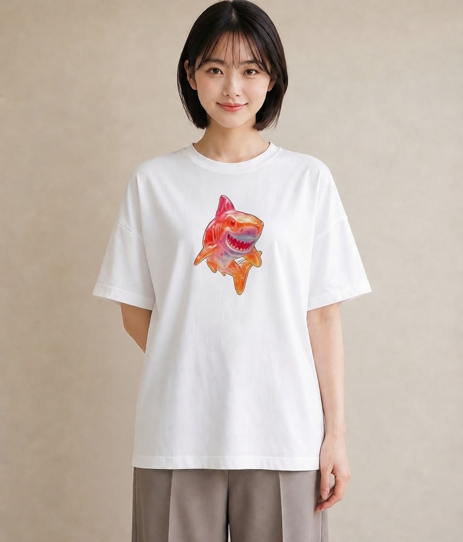 半袖Tシャツ レディース サメ 海の生き物 海 イラスト ニュアンス 女性 旅行用 白T YMAZO