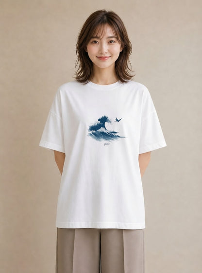 半袖Tシャツ レディース 海 星空 宇宙 イラスト 春服 ミセス 白T YMAZO