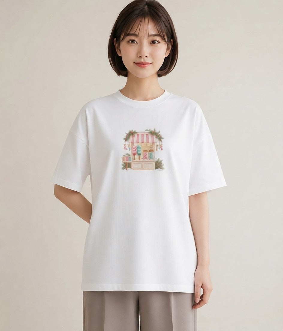 半袖Tシャツ レディース キャンディ 食べ物 フード イラスト 休日コーデ 母の日 ビーチ 白T YMAZO