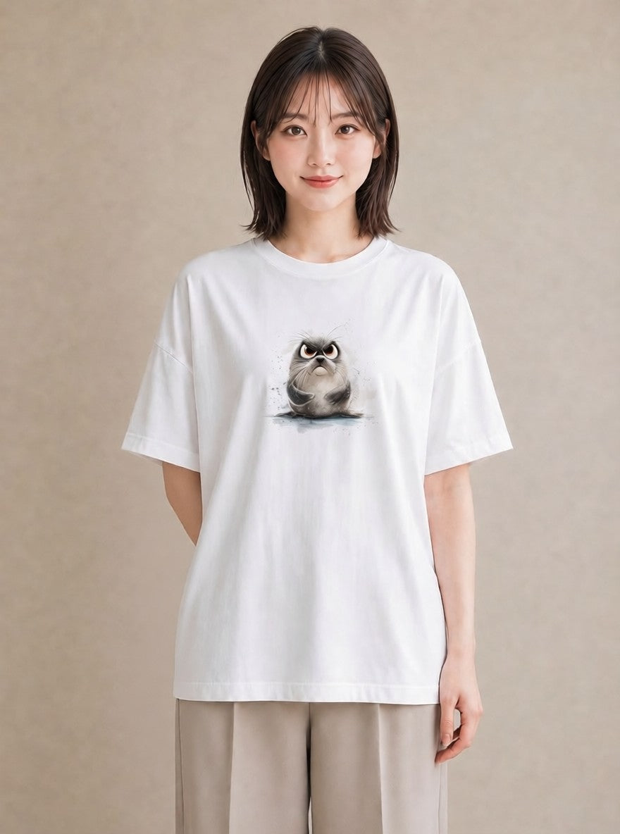 プリントTシャツ レディース ラッコ 動物 アニマル イラスト ヴィンテージ風 自分用 ルームウェア 白T YMAZO