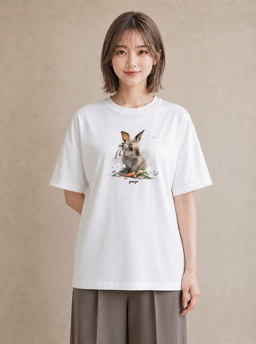 半袖Tシャツ レディース ホーランドロップ ペット 動物 イラスト シック 春服 ミセス 白T YMAZO