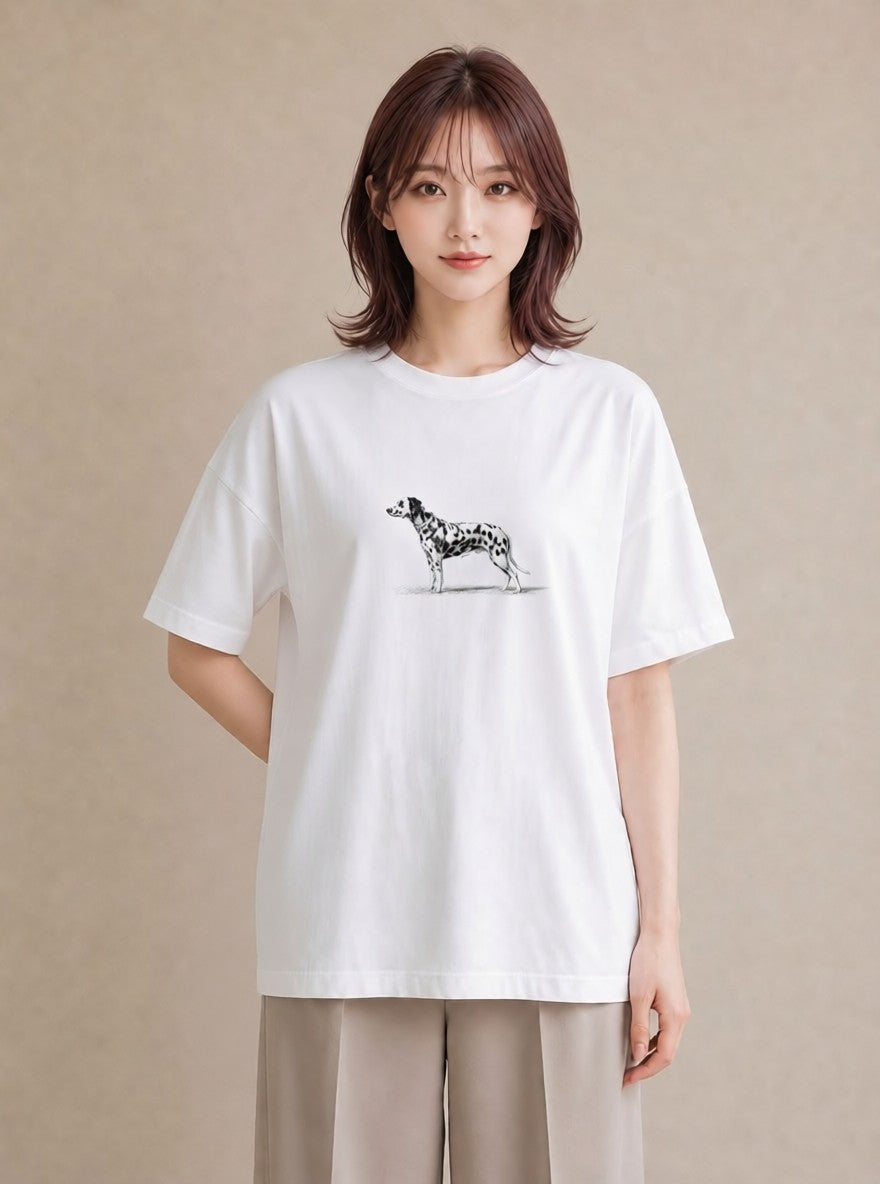 半袖Tシャツ レディース ダルメシアン 犬 いぬ イラスト フェミニン お出かけ 普段着 白T YMAZO