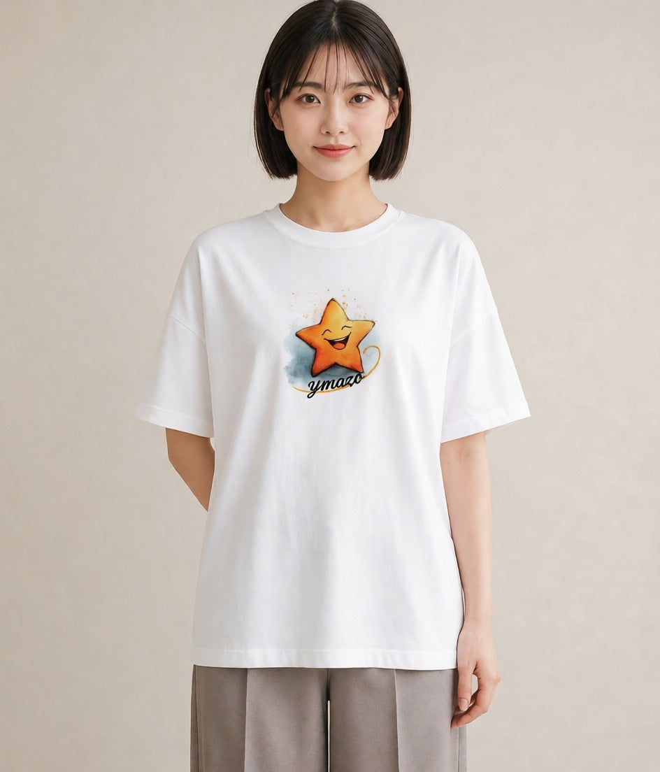 デザインTシャツ レディース 流れ星 星空 宇宙 イラスト カフェコーデ お出かけ 普段着 白T YMAZO