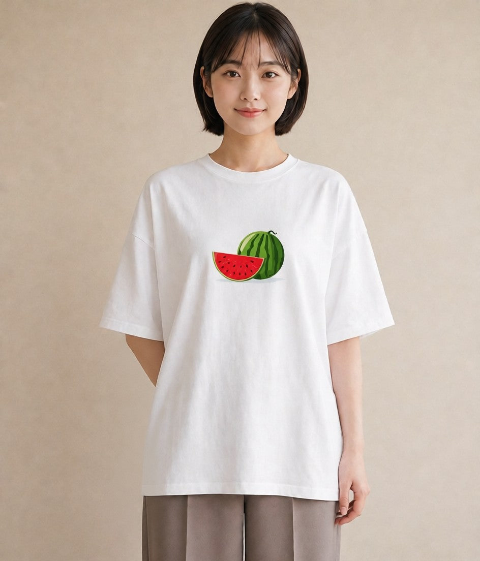 グラフィックTシャツ レディース メロン 食べ物 フード イラスト カジュアル 送別ギフト 通勤 白T YMAZO
