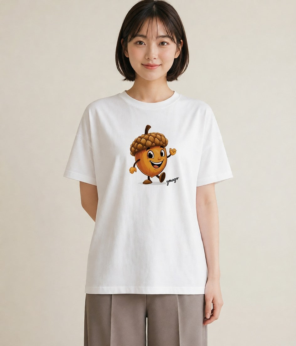 半袖Tシャツ レディース どんぐり 植物 ボタニカル イラスト ポップ ミセス 春コーデ 白T YMAZO