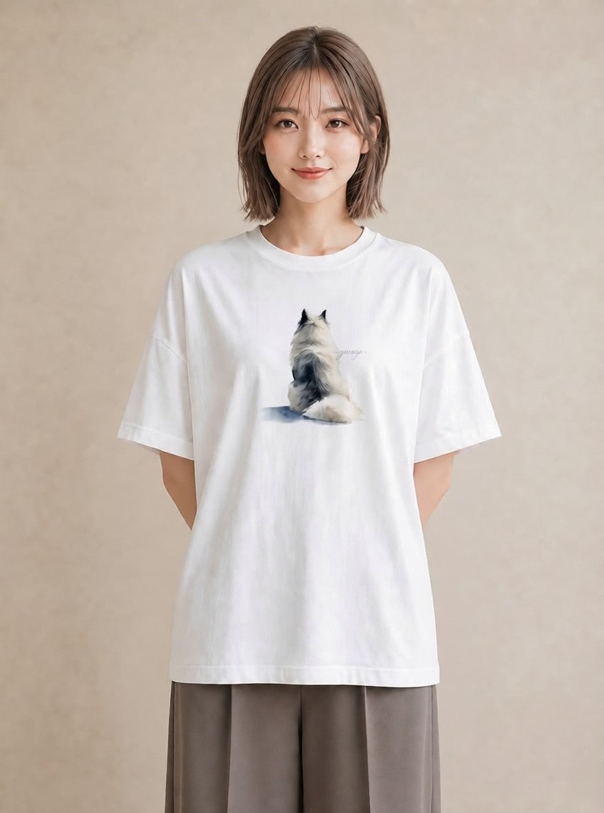 半袖Tシャツ レディース ロシアンブルー 猫 ねこ イラスト 帰省 ラフ 白T YMAZO
