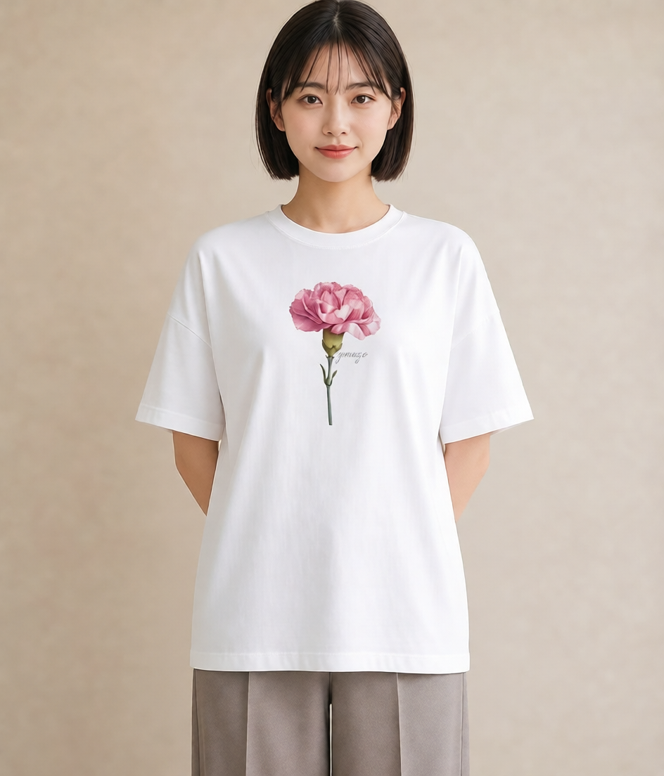 Tシャツ レディース カーネーション 花 花柄 イラスト 北欧風 送別ギフト 通勤 白T