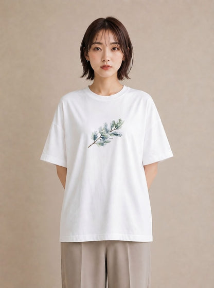 Tシャツ レディース 松ぼっくり 植物 ボタニカル イラスト ゆるコーデ 秋コーデ おしゃれギフト 白T YMAZO