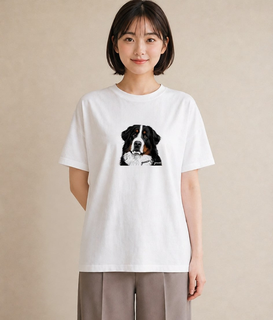 Tシャツ レディース バーニーズマウンテンドッグ 犬 いぬ イラスト 休日コーデ デート 帰省 白T YMAZO
