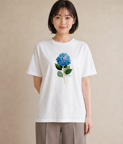 グラフィックTシャツ レディース あじさい 紫陽花 アジサイ 花 花柄 イラスト 旅行コーデ ママ カフェ服 白T
