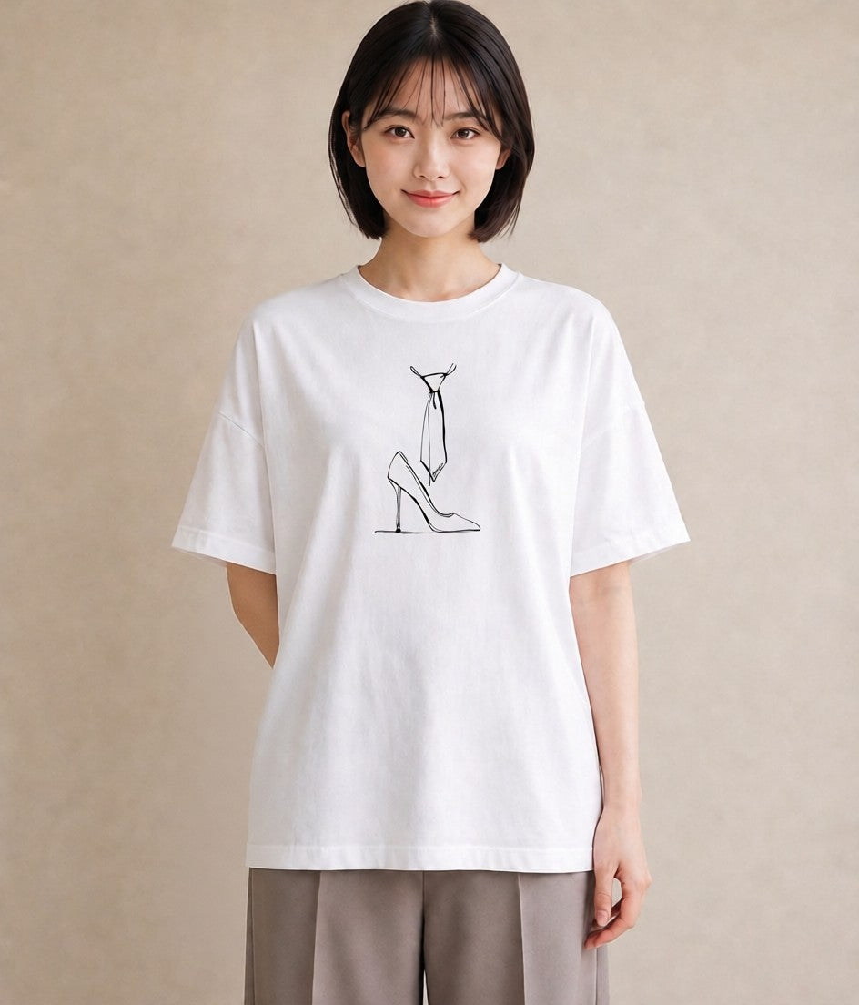 Tシャツ レディース バレエシューズ バレエ トウシューズ ナチュラル アンティーク イラスト 線画 カフェ巡り 女子会 白T YMAZO