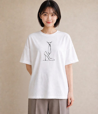 Tシャツ レディース バレエシューズ バレエ トウシューズ ナチュラル アンティーク イラスト 線画 カフェ巡り 女子会 白T YMAZO