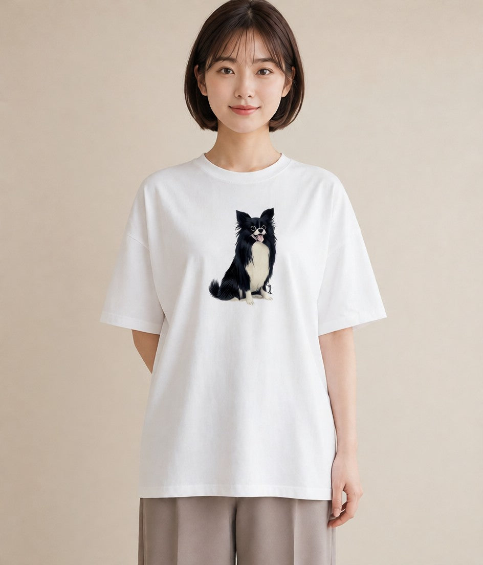 プリントTシャツ レディース ロングコートチワワ 犬 いぬ イラスト 手描き風 ルームウェア ギフト 白T YMAZO