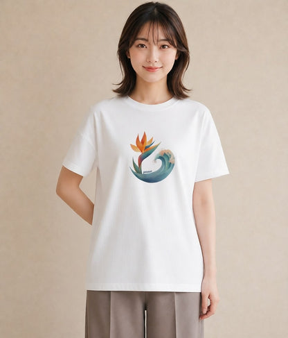 半袖Tシャツ レディース 波 星空 宇宙 イラスト 手描き風 お揃い 親子 白T YMAZO