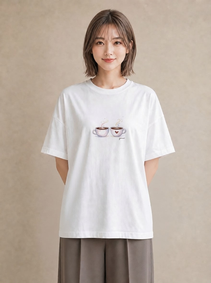 Tシャツ レディース コーヒー カフェ 珈琲 イラスト 上品 クリスマス 旅行 白T YMAZO