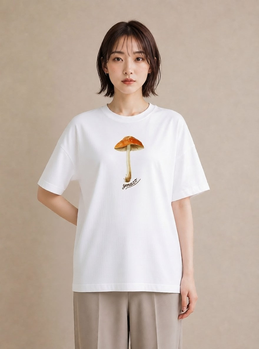 半袖Tシャツ レディース きのこ 植物 ボタニカル イラスト きれいめ お揃い 親子 白T YMAZO