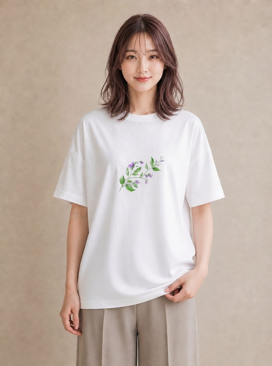 Tシャツ レディース すずらん 花 花柄 イラスト きれいめ 春服 ミセス 白T YMAZO