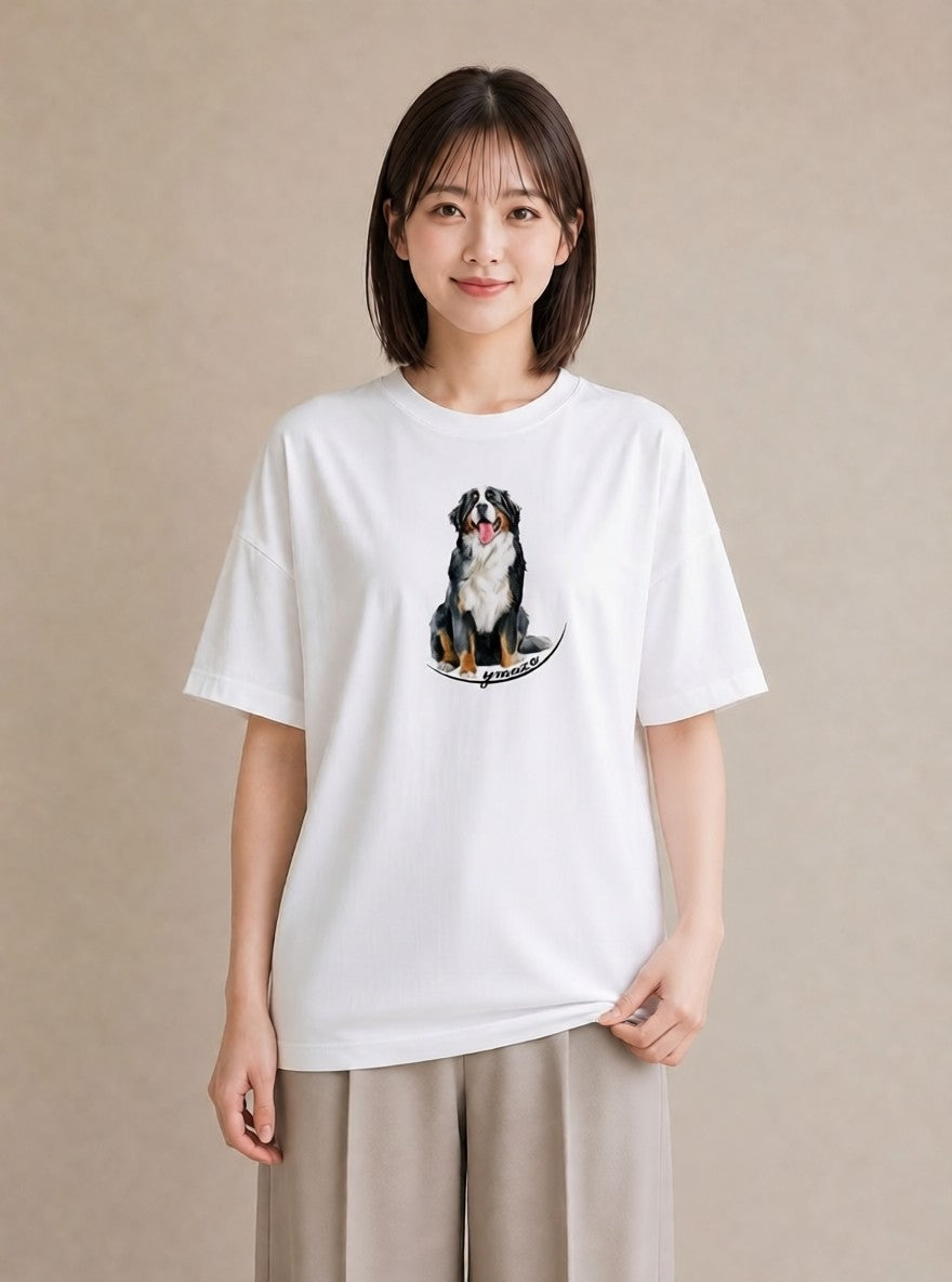 半袖Tシャツ レディース バーニーズマウンテンドッグ 犬 いぬ イラスト ゆるコーデ 週末コーデ 敬老の日 白T YMAZO