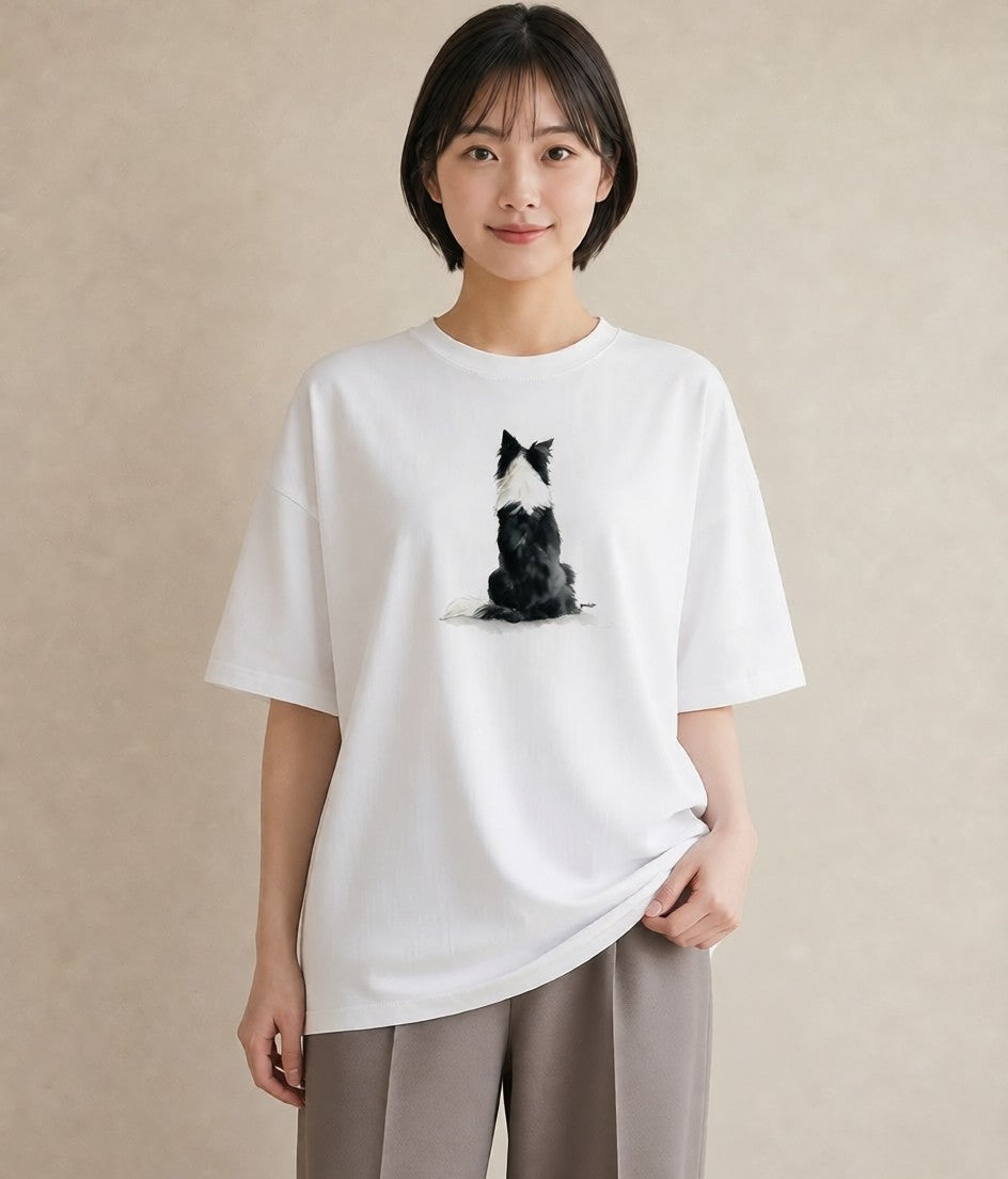 半袖Tシャツ レディース いぬ 犬 ワンコ イラスト シンプル 帰省 ラフ 白T YMAZO