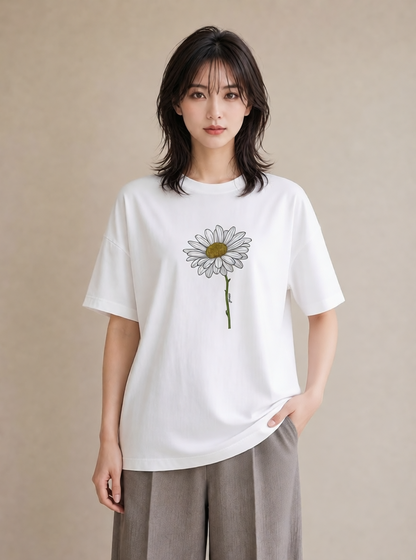 Tシャツ レディース デイジー 花 花柄 イラスト ボタニカル 夏コーデ 通学 白T