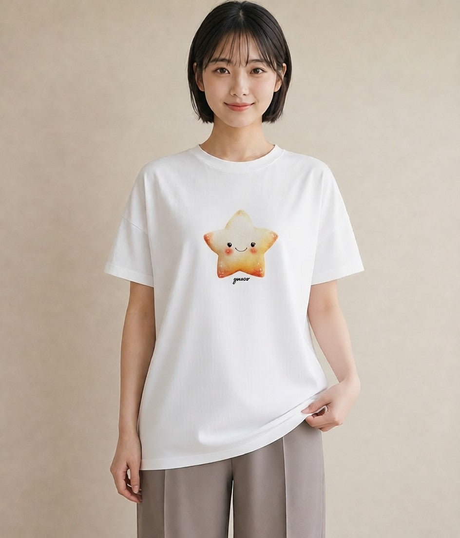 グラフィックTシャツ レディース スター 星空 宇宙 イラスト 普段使い カフェ巡り 女子会 白T YMAZO