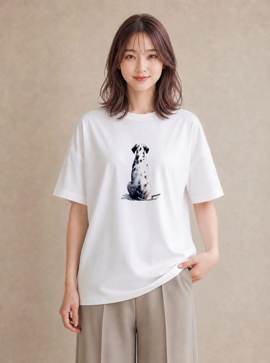 デザインTシャツ レディース ダルメシアン 犬 いぬ イラスト きれいめカジュアル デート 帰省 白T YMAZO