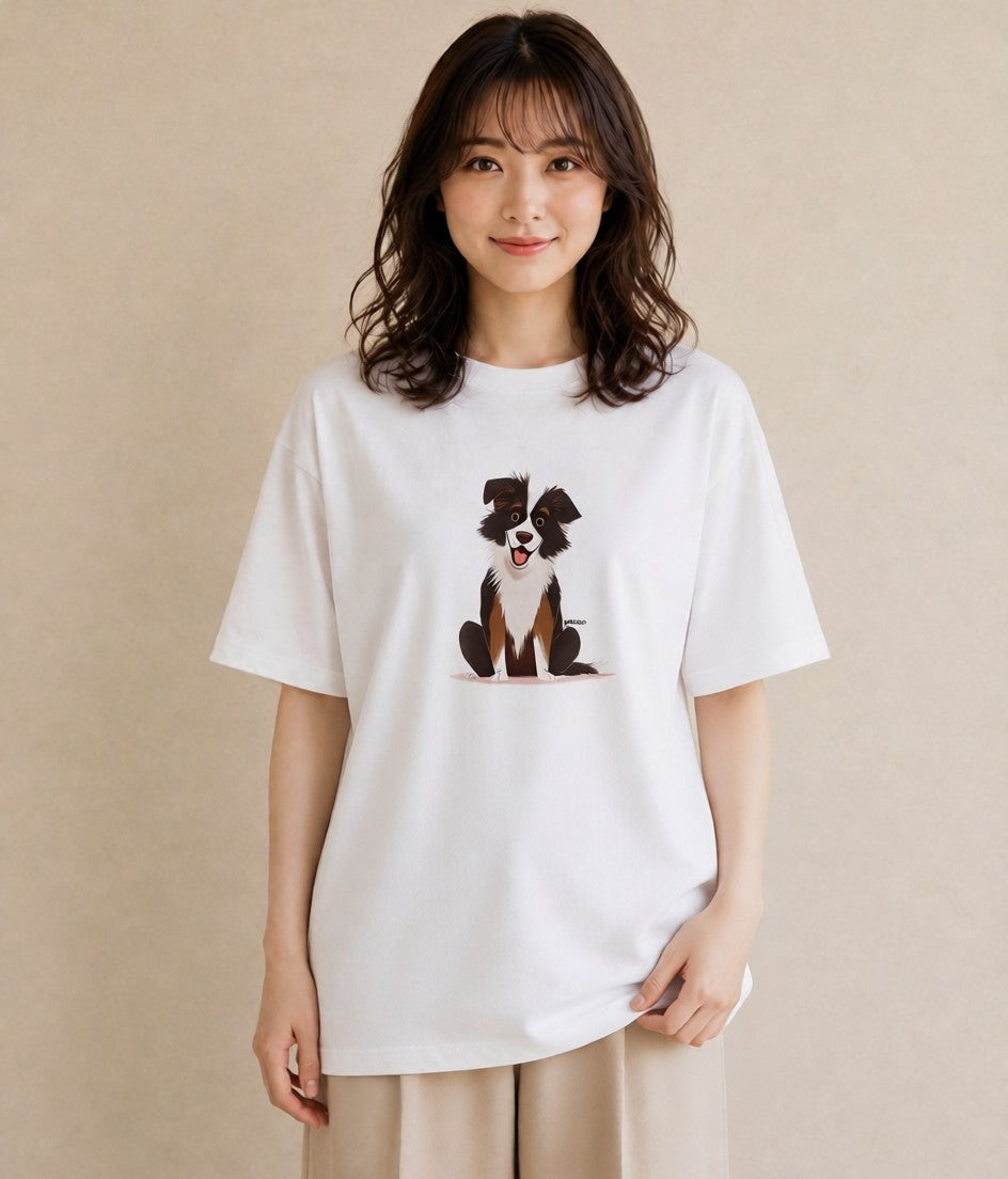 グラフィックTシャツ レディース ボーダーコリー 犬 いぬ イラスト フェミニン 春コーデ 姉妹 白T YMAZO
