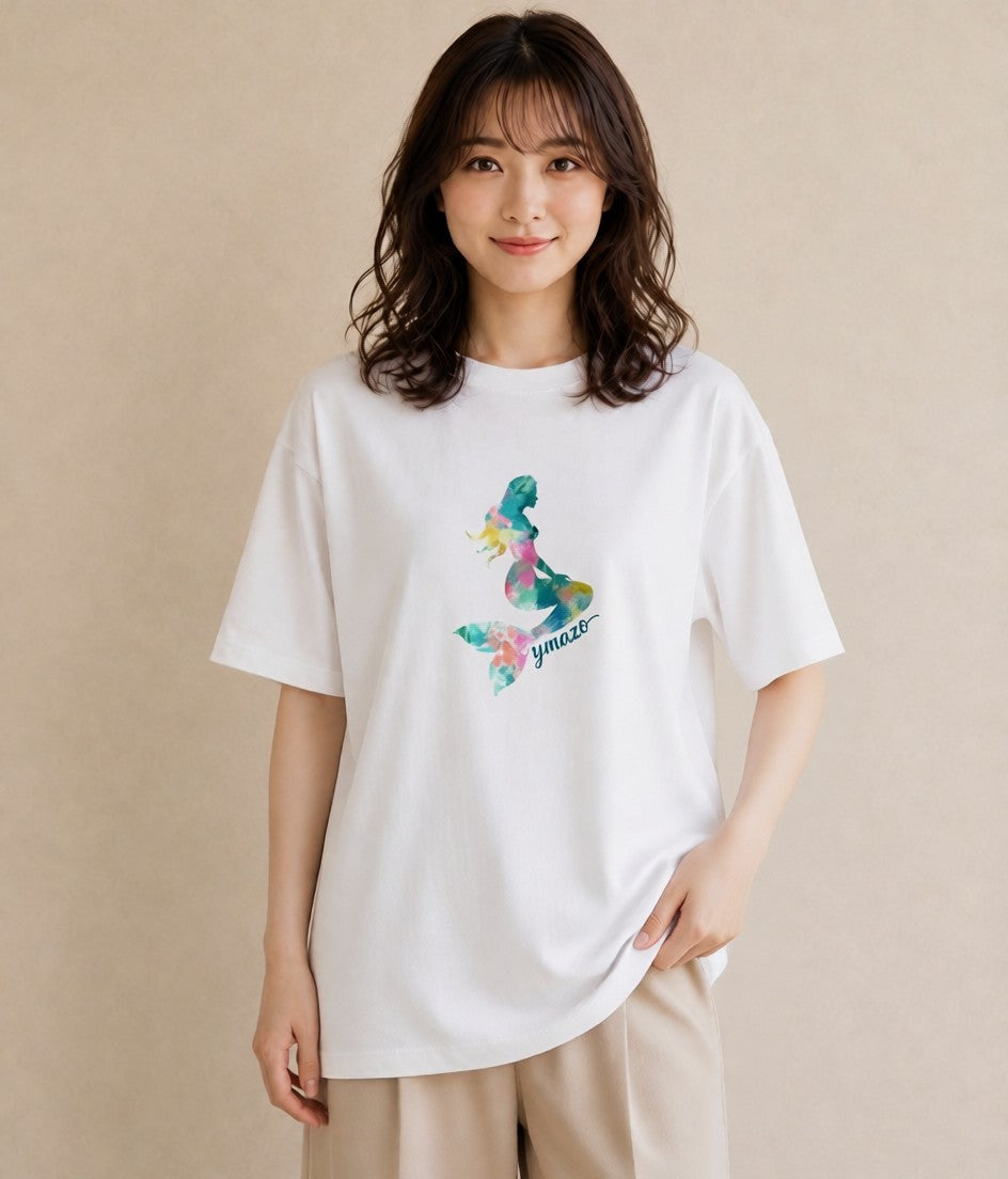 半袖Tシャツ レディース 人魚 海の生き物 海 イラスト ヴィンテージ風 女子会 お揃い 白T YMAZO