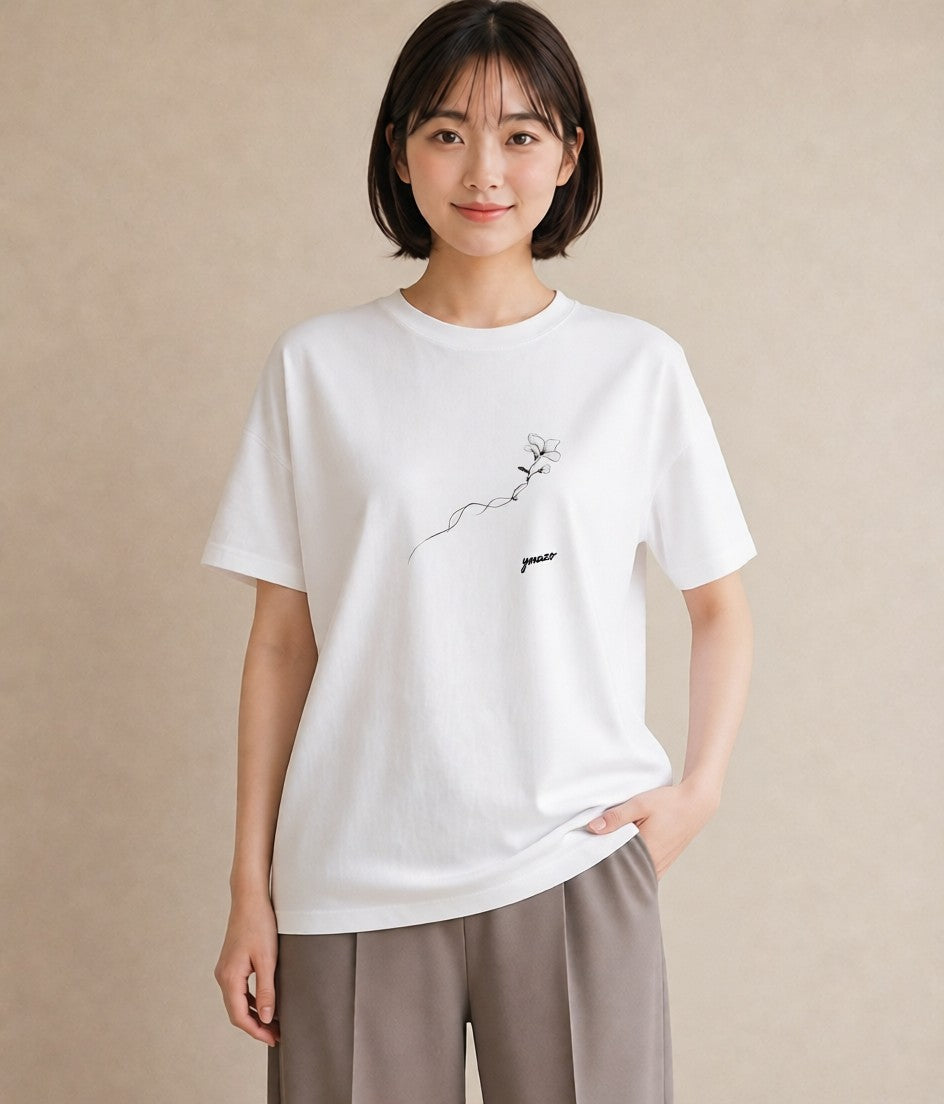 グラフィックTシャツ レディース さくら 桜 桜の枝 イラスト ラフカジュアル 旅行用 海 白T YMAZO