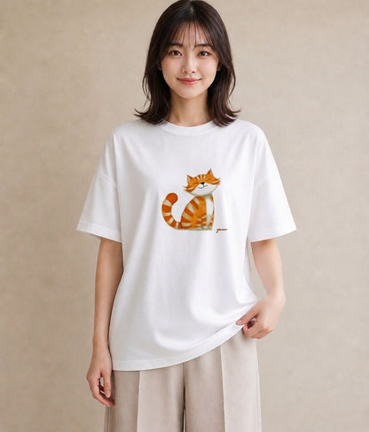 グラフィックTシャツ レディース キジトラ 猫 ねこ イラスト 韓国風 敬老の日 ホワイトデー 白T YMAZO