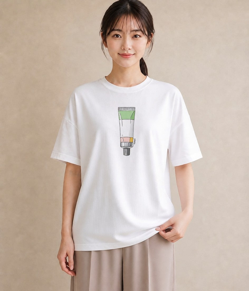 グラフィックTシャツ レディース ミルク 食べ物 フード イラスト アート風 海 カフェ巡り 白T YMAZO