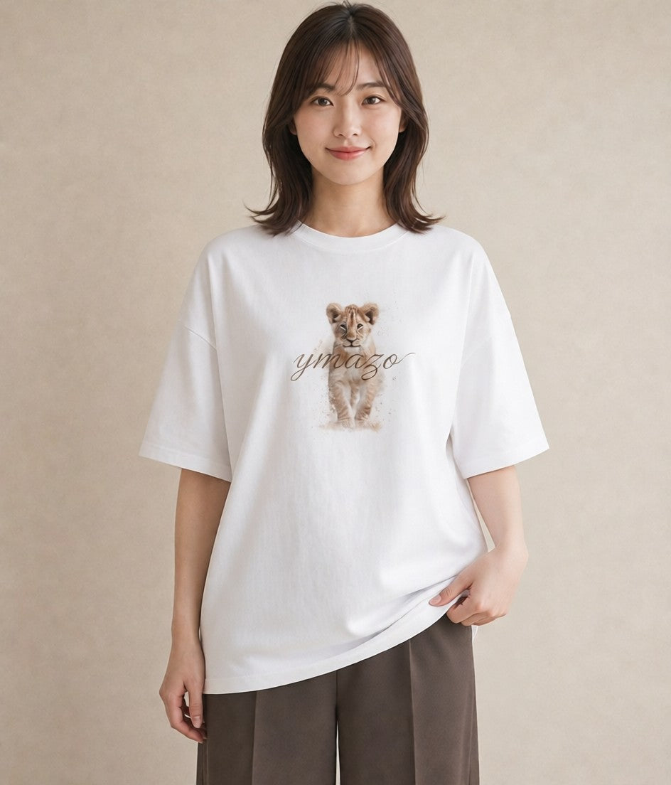 グラフィックTシャツ レディース ライオン 動物 アニマル イラスト ガーリー レイヤード 友達ギフト 白T YMAZO