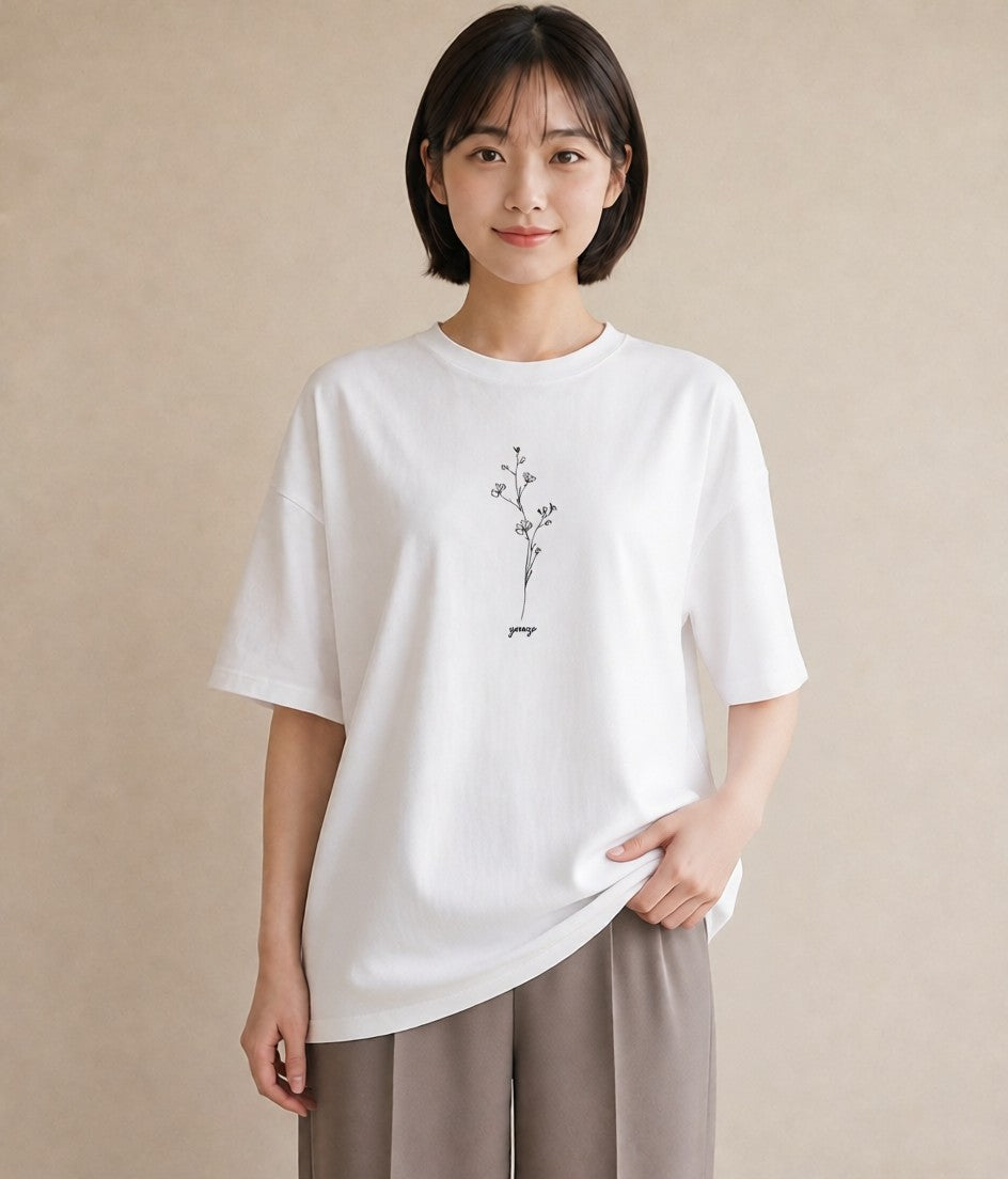プリントTシャツ レディース 小花 花 フラワー イラスト きれいめ 旅行用 海 白T YMAZO