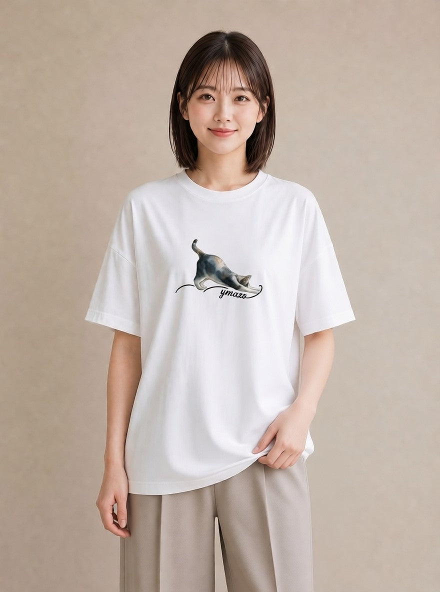 プリントTシャツ レディース サバトラ 猫 ねこ イラスト シック お揃い 親子 白T YMAZO