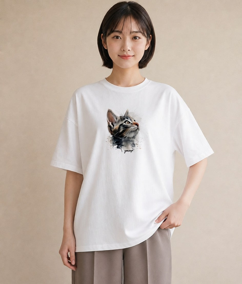 半袖Tシャツ レディース ロシアンブルー 猫 ねこ イラスト 旅行コーデ 敬老の日 ホワイトデー 白T YMAZO